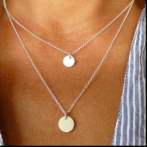 Double Layer Silver Disc Necklace - Picture 2 of 4